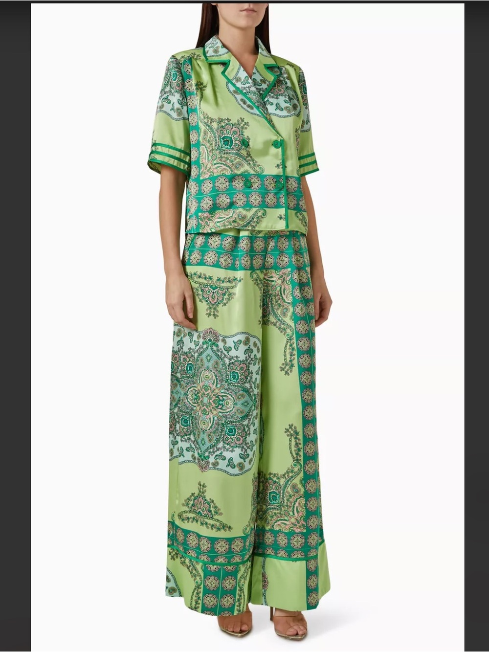 Elliatt Green Paisley-Print Wide-Leg Jumpsuit Set
